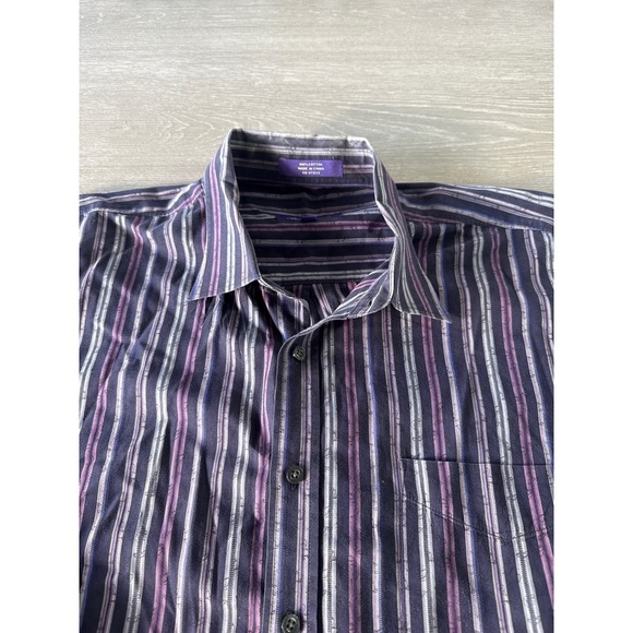 Alan Flusser XXL Striped Button Down Shirt Menswear Classic Purple Gray - Picture 1 of 13